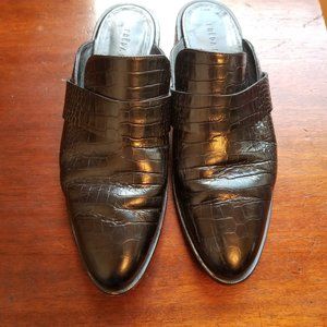 Freda Salvador Keen Mules Crocodile Black Leather